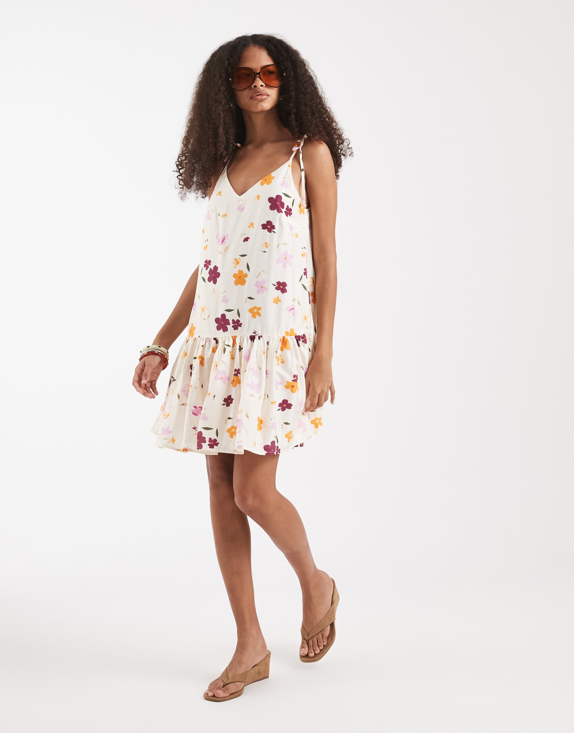 only pleated mini dress in white floral