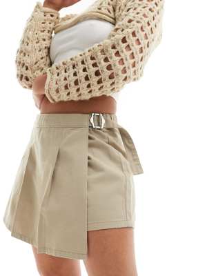 Only Pleated Mini Skort In Beige-neutral