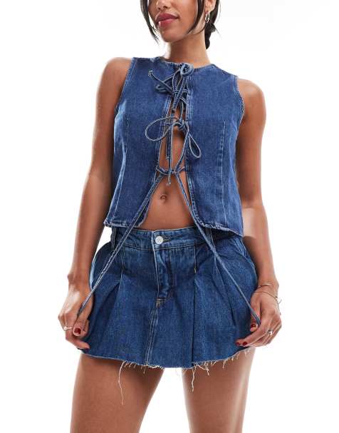 ONLY – Plisowane jeansowe spódnicospodnie mini w kolorze indygo - view 1