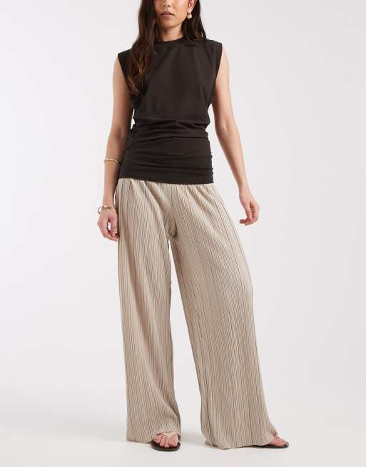 ONLY - Plissé broek met wijde pijpen in crème, 2 van 5