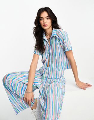 ONLY plisse shirt co-ord in multi stripe