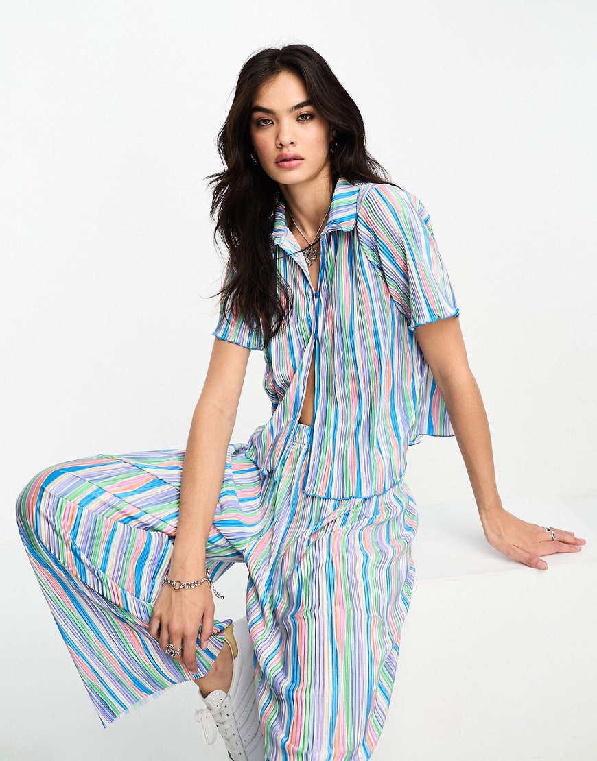 ONLY plisse shirt co-ord in multi stripe