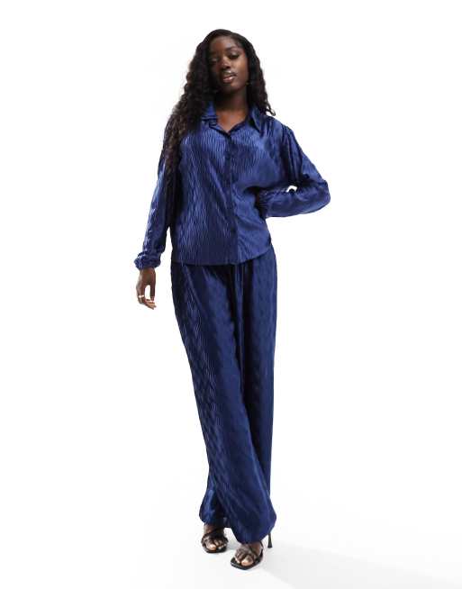 Only plisse shirt in metallic blue (part of a set) , 2 of 4