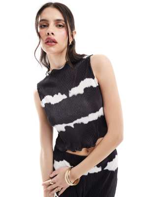 Only Plisse Tie Dye Sleeveless Top In Black - Part Of A Set