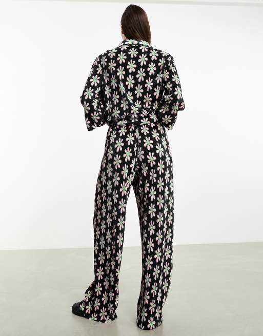 Only plisse wide leg pants in black and pink daisy (part of a set) , 4 of 4