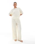 [ONLY] ONLY plisse wide leg pants in buttermilk (part of a set)-Neutral 20 Bone white