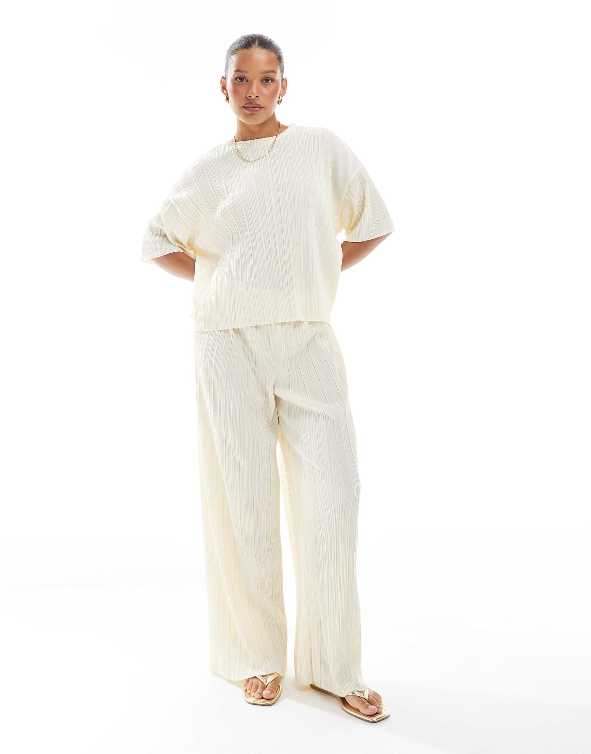 only plisse wide leg pants in buttermilk - part of a set