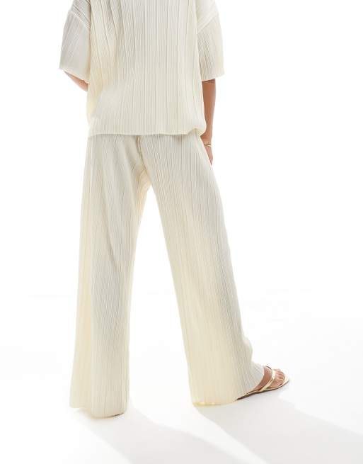 ONLY plisse wide leg pants in buttermilk - part of a set