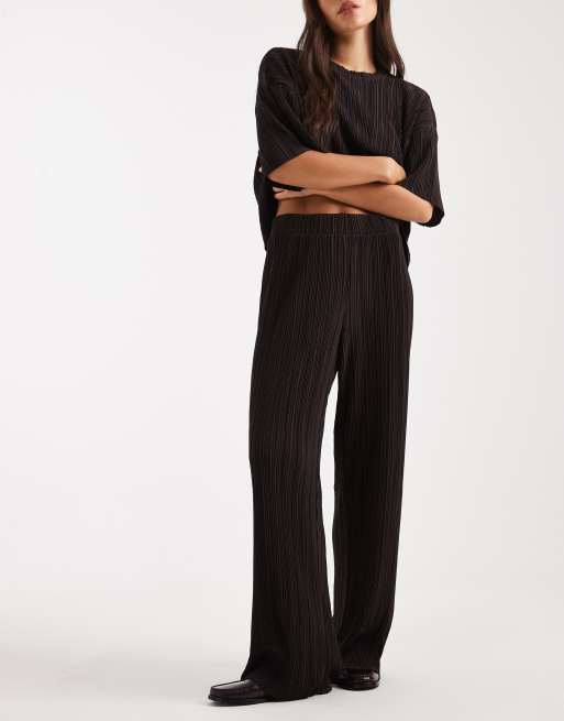 ONLY plisse wide leg pants in chocolate brown - part of a set
