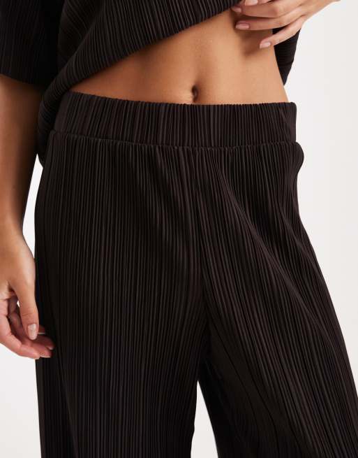 ONLY plisse wide leg pants in chocolate brown - part of a set