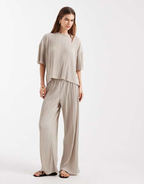 ONLY plisse wide leg pants in cream - part of a set - view 1