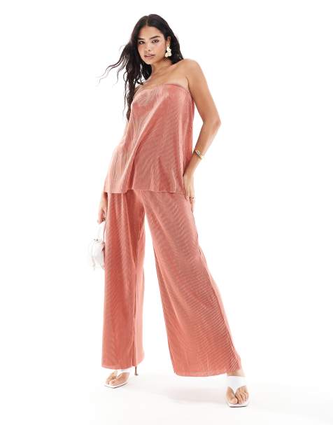 ONLY plisse wide leg pants in dusky pink (part of a set) - view 1