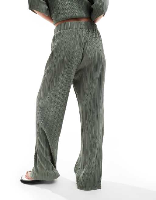 ONLY plisse wide leg pants in green - part of a set