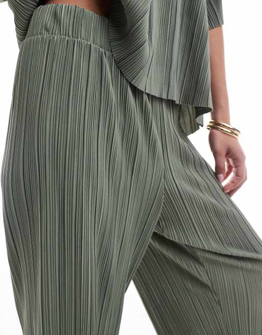 ONLY plisse wide leg pants in green - part of a set
