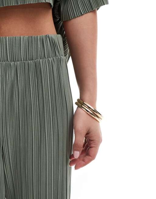ONLY plisse wide leg pants in green - part of a set
