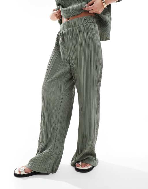 ONLY plisse wide leg pants in green - part of a set