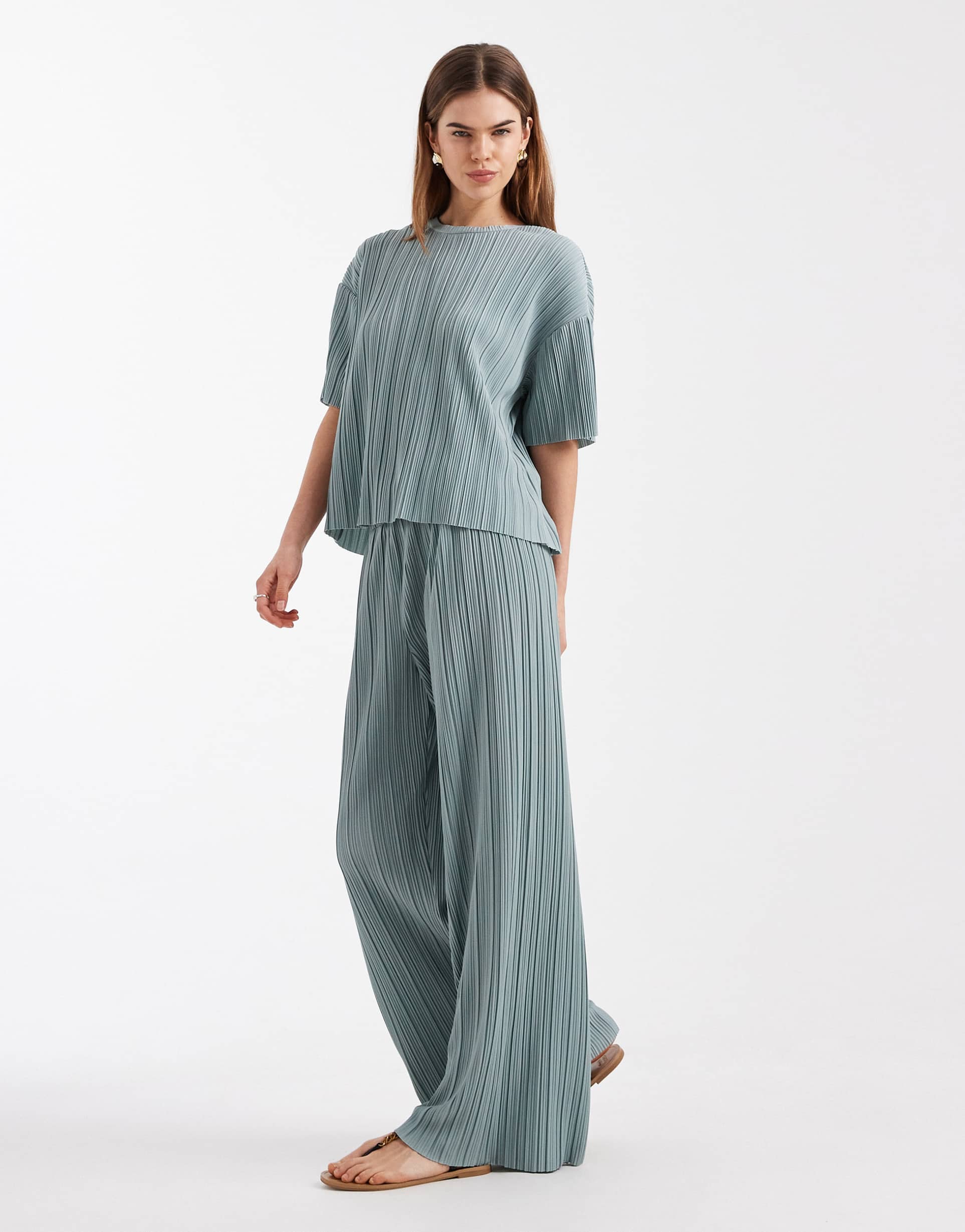 only plissé wide leg pants in light blue - part of a set