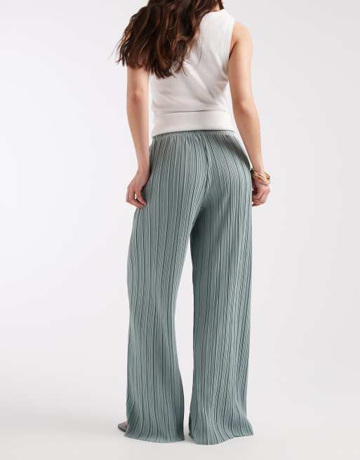 ONLY plisse wide leg pants in light teal, 3 of 5