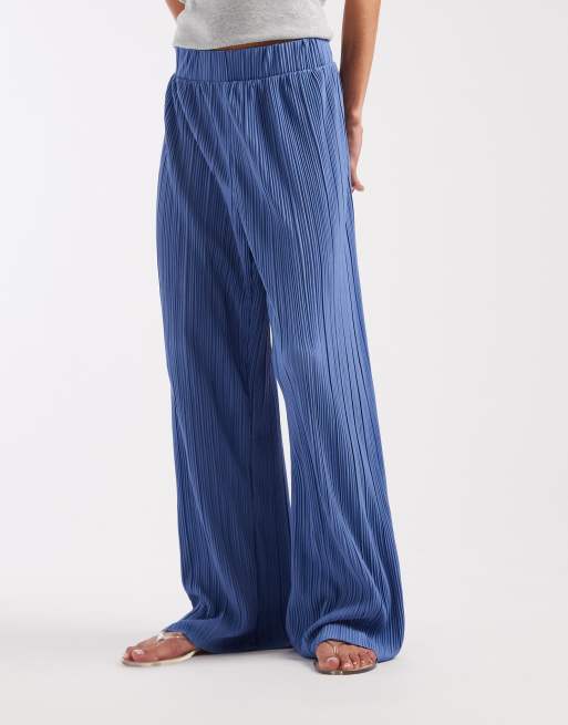 ONLY plisse wide leg trousers co-ord in blue, 5 of 5