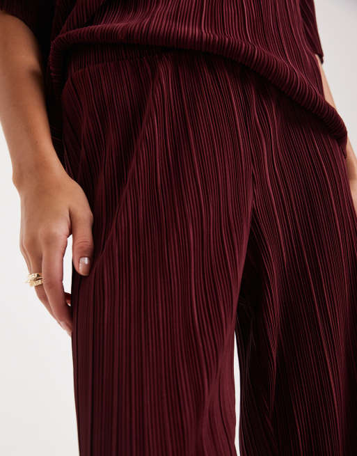 ONLY plisse wide leg trousers co-ord in burgundy, 5 of 5