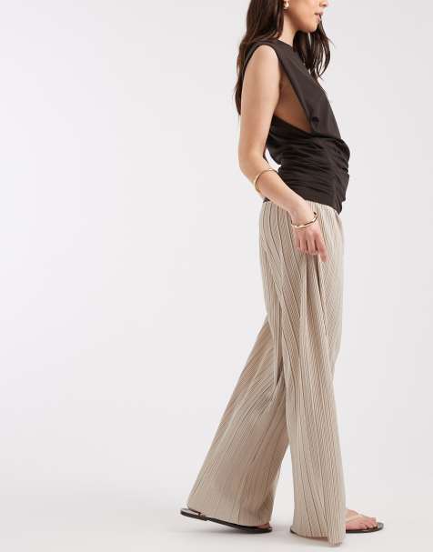 ONLY plisse wide leg trousers in cream - view 1