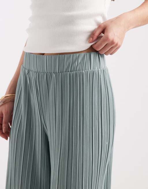 ONLY plisse wide leg trousers in light teal, 4 of 5