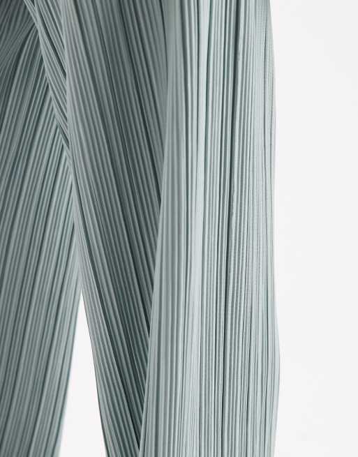 ONLY plisse wide leg trousers in light teal, 5 of 5