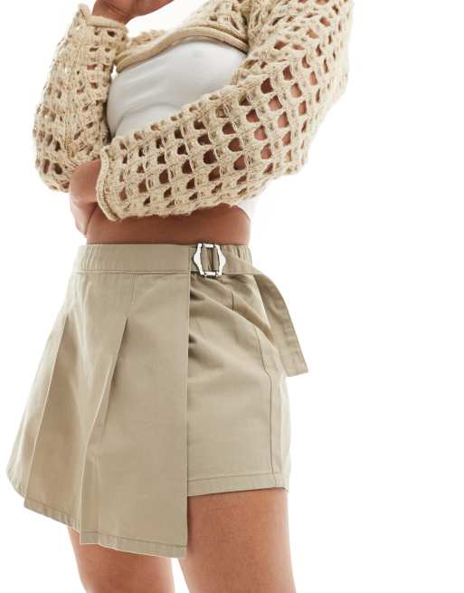 Only - Plisseret mini-skort i beige 