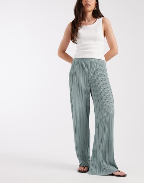ONLY – Plissierte Hose in hellem Petrol mit weitem Bein - view 1