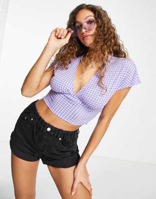 Only Plunge Top In Lilac Gingham-multi