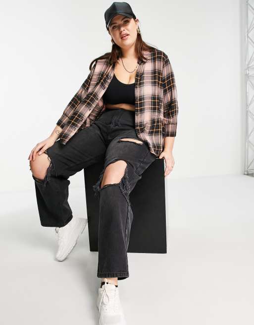 Only Plus - Geruit overhemd in zwart, 3 van 4