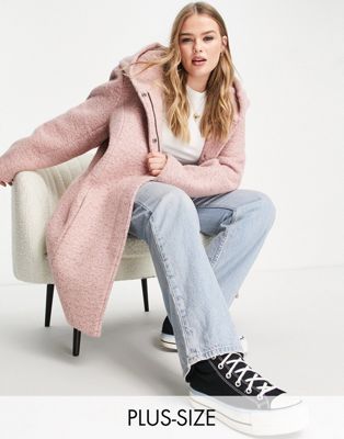 Only plus hooded wool coat in pink - ASOS Price Checker