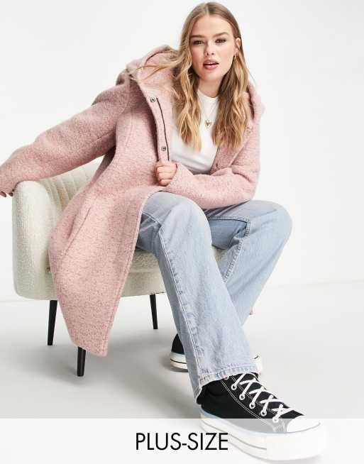 Pink wool coat plus size online