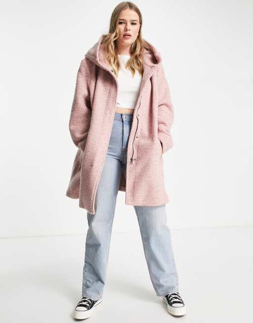 Pink wool 2025 coat with hood