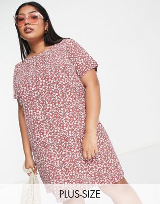 Only plus t-shirt dress in ditsy print