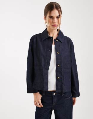 Only Pocket Detail Boxy Denim Jacket In Blue