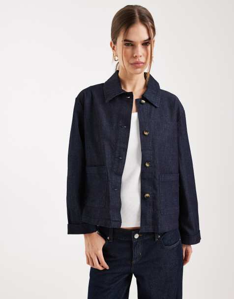 ONLY pocket detail boxy denim jacket in dark blue - view 1