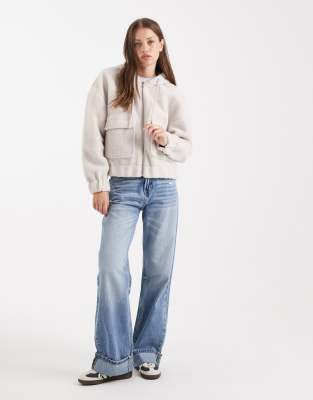 Only Pocket Detail Hooded Teddy Jacket In White