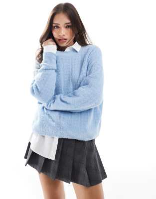 pointelle crew neck sweater in power blue