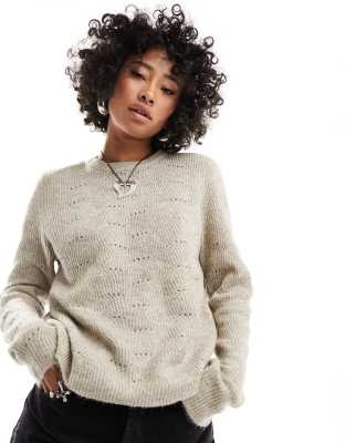 Only Pointelle Detail Sweater In Taupe-neutral