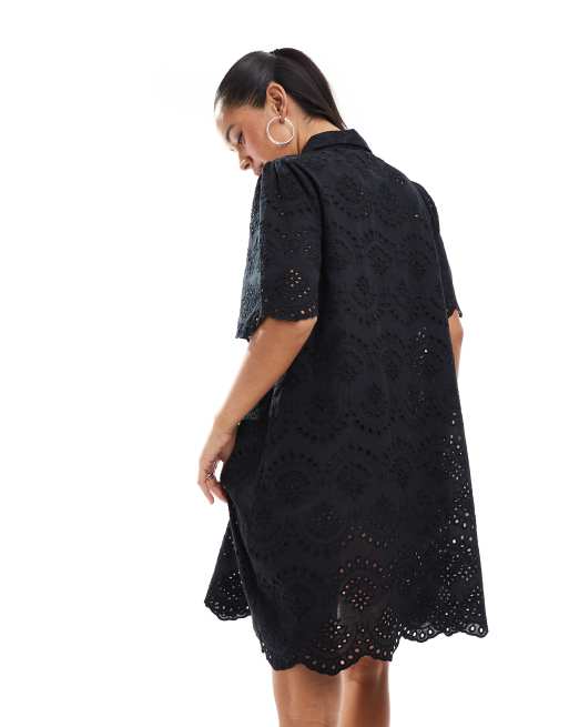 ONLY pointelle details mini dress in black, 2 of 4