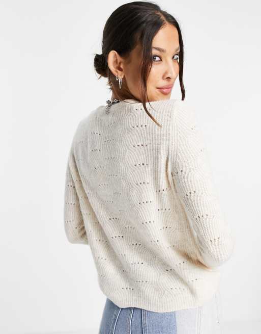 ONLY Cream Pointelle Knit Pullover