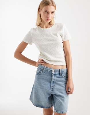 Only Pointelle Knit Baby T-shirt In White