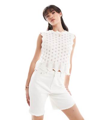 Only Pointelle Knit Tank Top In Cream-white