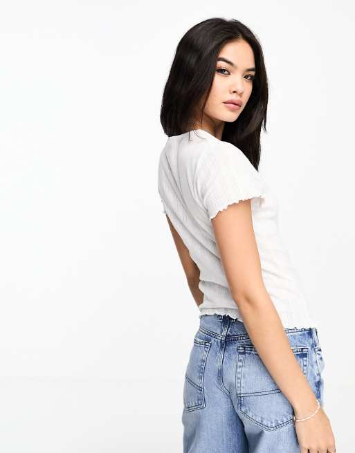 Only pointelle lettuce edge Tshirt in white ASOS