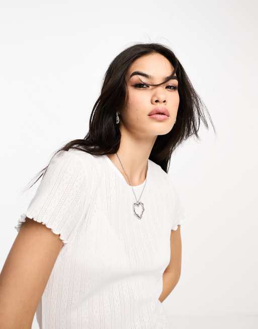 Only pointelle lettuce edge Tshirt in white ASOS