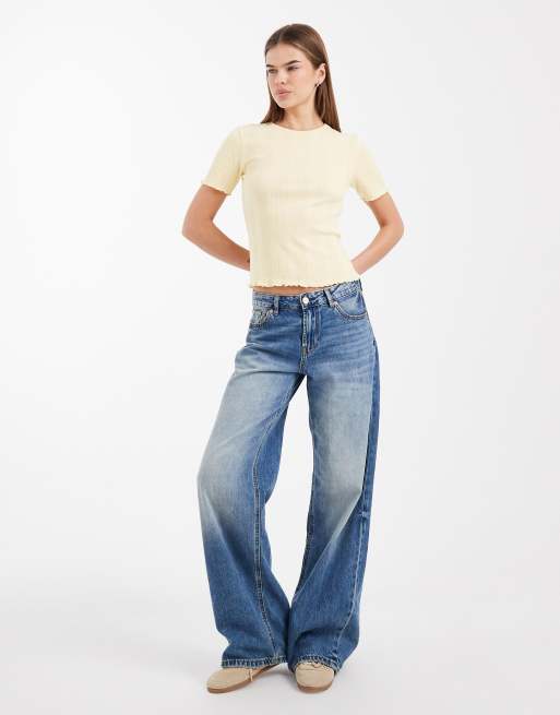 ONLY pointelle lettuce edge top in pale yellow, 2 of 4
