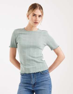 Only Pointelle Lettuce Edge Top In Green