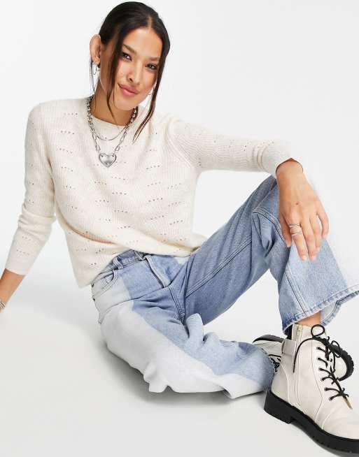 Only – Pointelle-Pullover in Creme