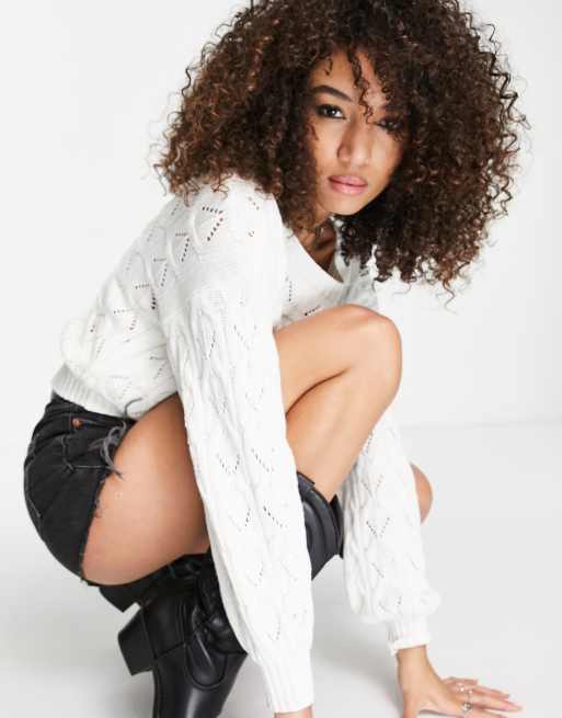 Only – Pointelle-Pullover in Weiß mit Rundhalsausschnitt , 3 von 4